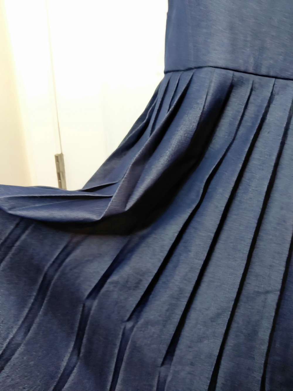Trixxi Navy Denim Chambray Pleated Mini SPRING SUMMER dress 90's Style. Sz Med - Picture 4 of 10